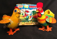 Vintage Wind Up Rudy the Rooster and Hen