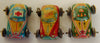 Vintage Tin Penny Toy Ambulance, G Man Car, and Yellow Taxi Set