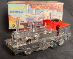 Vintage Japan Wind Up Mechanical Silver Locomotive